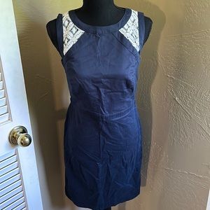 Ann Taylor navy blue & lace midi business tank dress